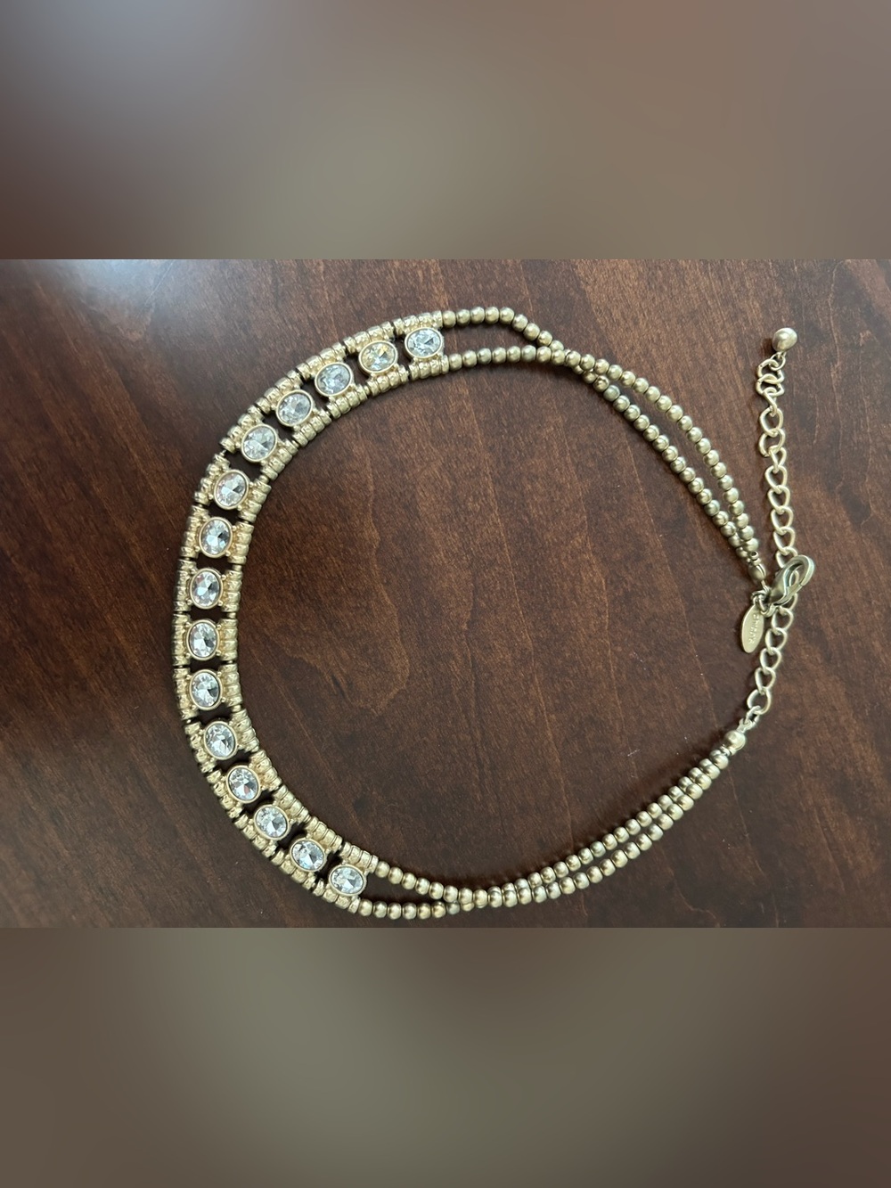 Chico’s GOLD choker adjustable necklace with Clear Gemstones